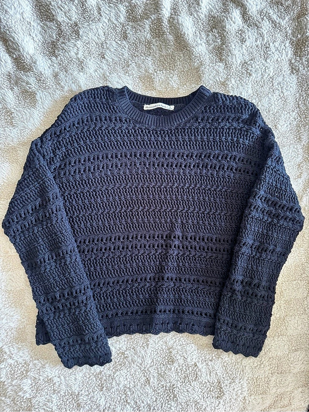 Abercrombie & Fitch A&F Madeline Crochet-Style Crew Sweater Small Black